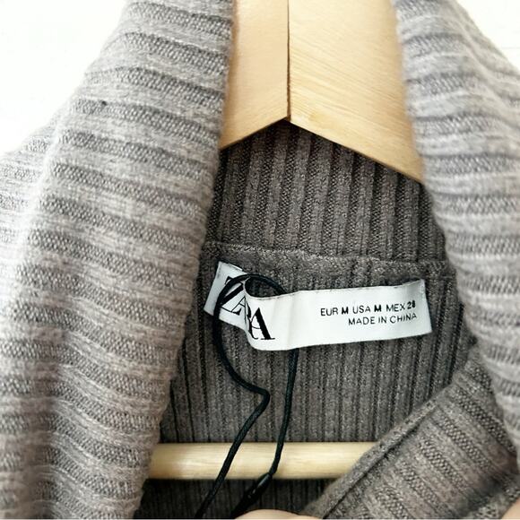 Zara Sleeveless Ribbed Knit Turtleneck Sweater Dress Gray Chic Pullover Size M - Picture 5 of 7